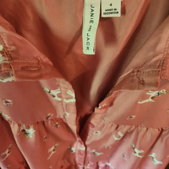 Janie and Jack Coral Blouse with Bird Pattern - Picture 3 of 6